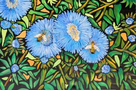 Blue Flowers and Bees